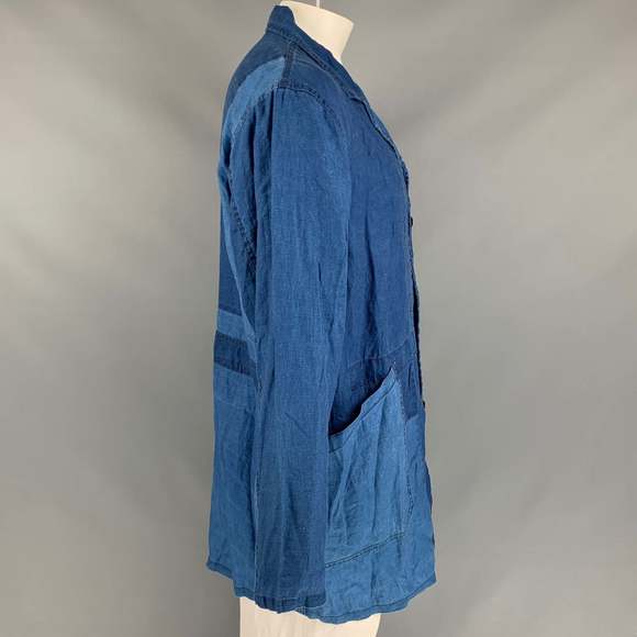 J.S. HOMESTEAD Indigo Patchwork Linen Notch Lapel Coat - Picture 3 of 6